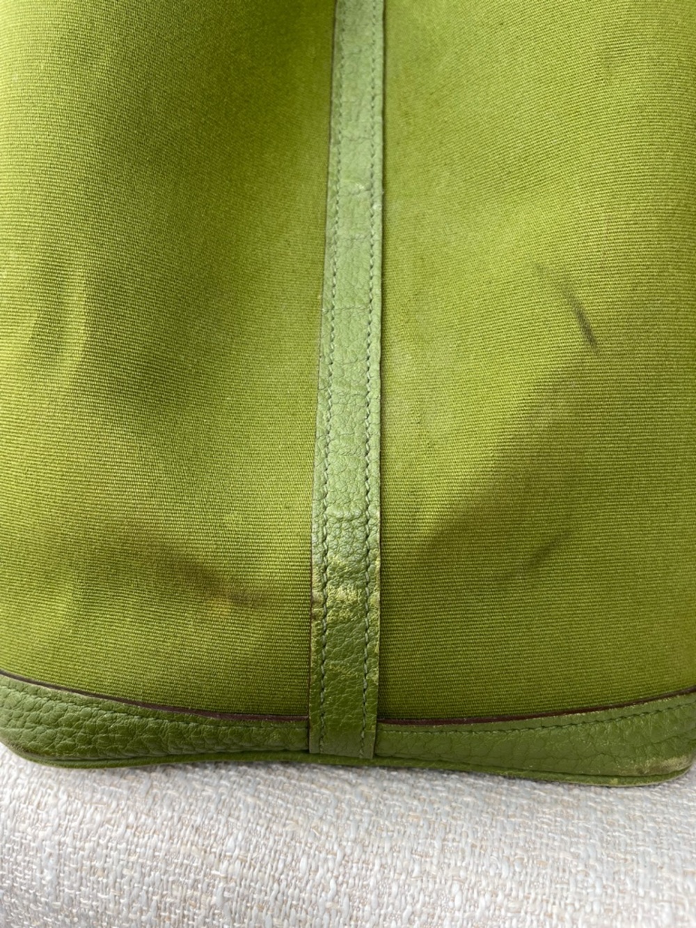 Auth Hermes Rare Olive Green Canvas Tote Bag with Leather Trim - Picture 7 of 12